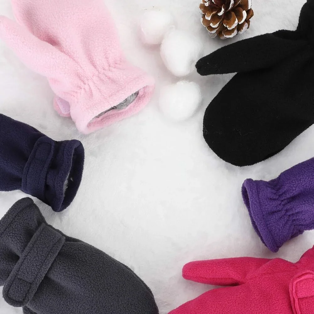 Toddler Baby Boy Girls Winter Warm Mittens - Kids Easy-On Sherpa Fleece Lined Sn